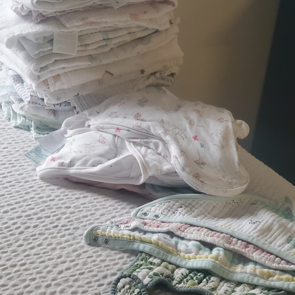 aden + anais White and Pink Baby Sheets